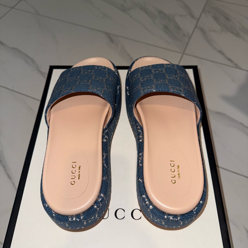 Gucci Denim Blue Women's Slide Sandals - Picture 1 of 7